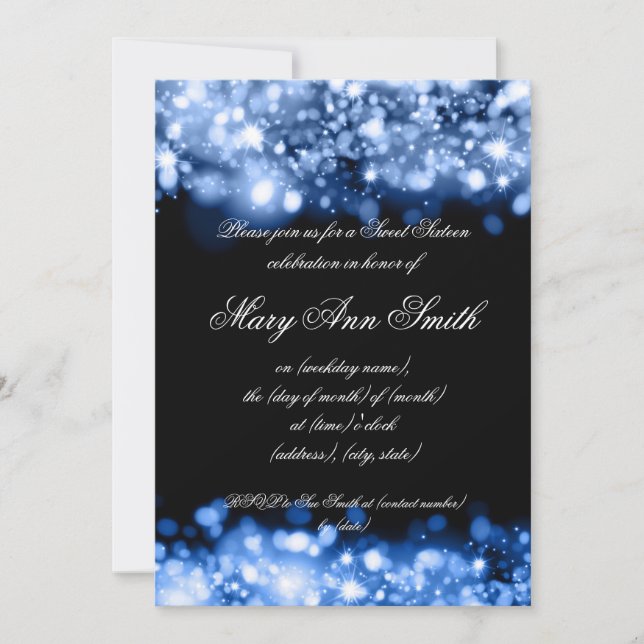 Invitación El dulce dieciséis va de fiesta luces chispeantes (Anverso)