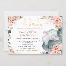 Invitación El dulce elefante Baby Shower Invi Chica de cacahu