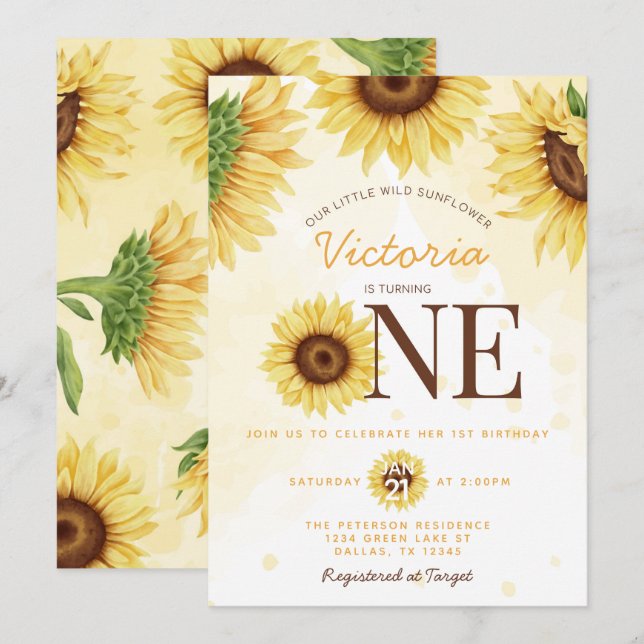 Invitación El dulce giratorio de girasol salvaje UN Fiesta de (Anverso / Reverso)