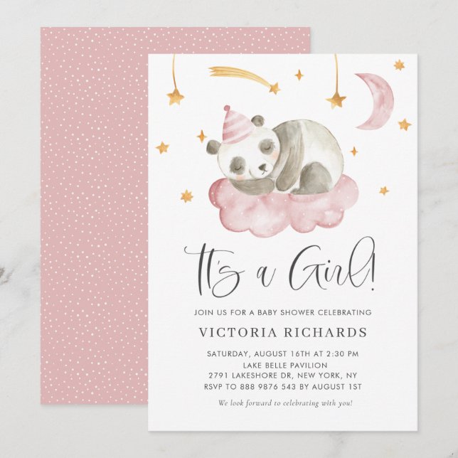 Invitación El dulce Panda Pink es un Baby Shower Chica (Anverso / Reverso)