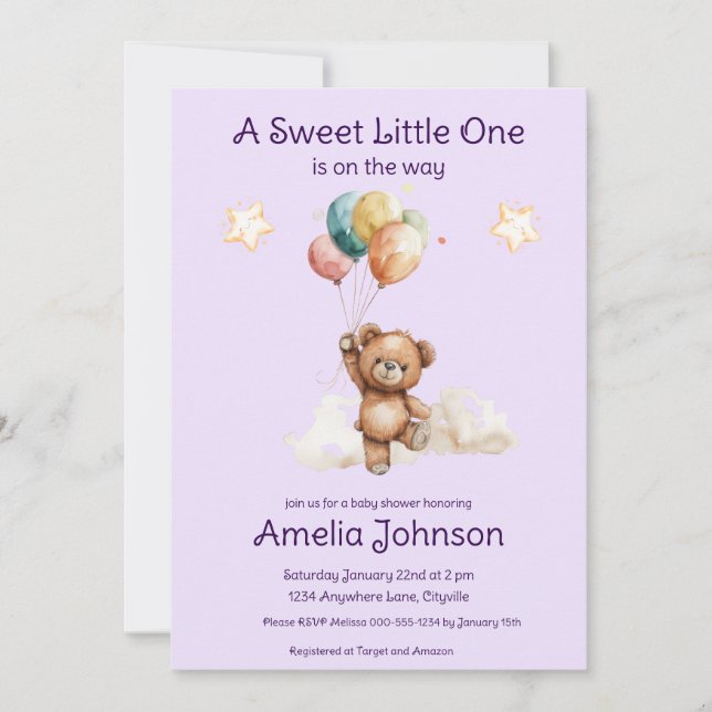Invitación El dulce pequeño en el camino de la Baby Shower La (Anverso)