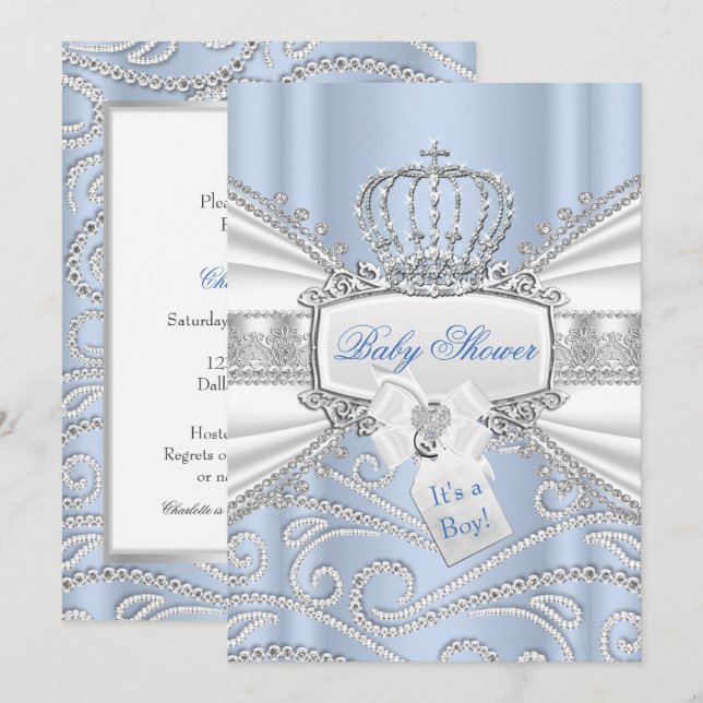 Invitación El dulce principito Diamond Boy Baby Shower (Anverso / Reverso)