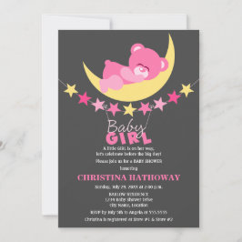 Invitación El durmiente Chica rosado Teddy Bear en la Luna Ba