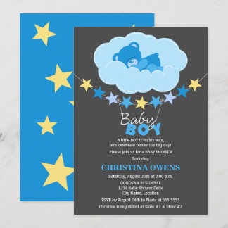 Invitación El durmiente oso de peluche azul en la nube de Bab
