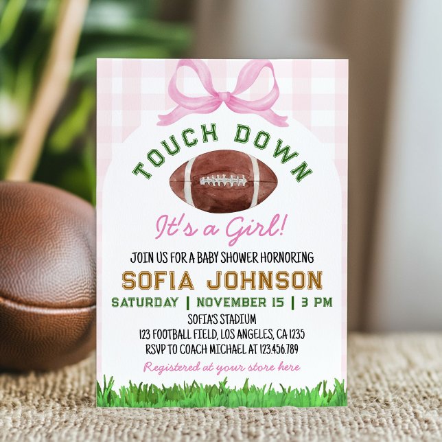 Invitación El efecto dominó del fútbol es un Baby Shower rosa (Subido por el creador)