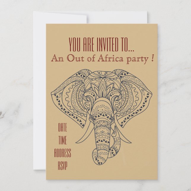 Invitación El elefante africano con tema fuera de África fies (Anverso)
