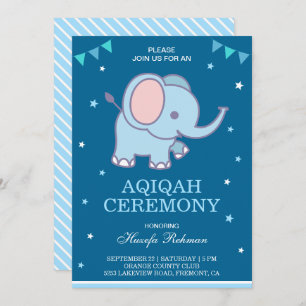 Invitación El elefante azul chiquito Aqiqah