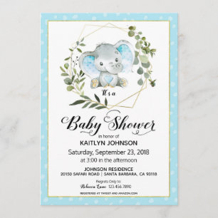 Invitación El elefante azul moderno Baby Shower