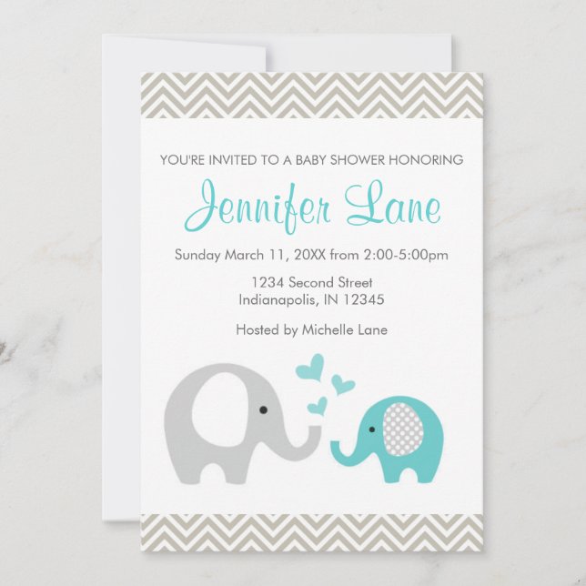 Invitación El elefante Baby Shower invita al muchacho (Anverso)