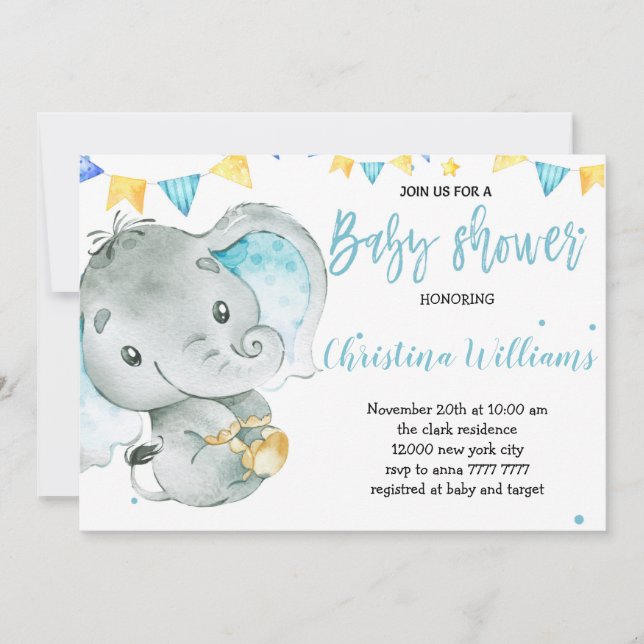 Invitación El elefante bebé es el Baby Shower más lindo (Anverso)