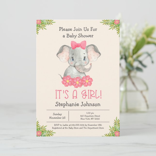 Invitación El elefante bebé es un tema del zoológico Chica Ba (Anverso de pie)
