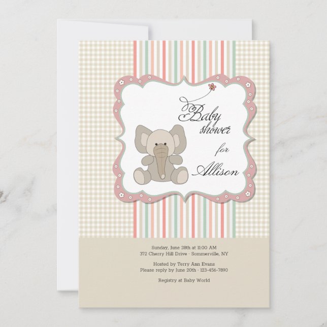 Invitación El elefante bebé lindo Baby Shower (Anverso)