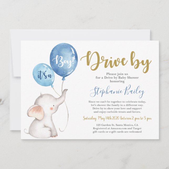 Invitación El elefante bebé manejado por un niño de Baby Show (Anverso)