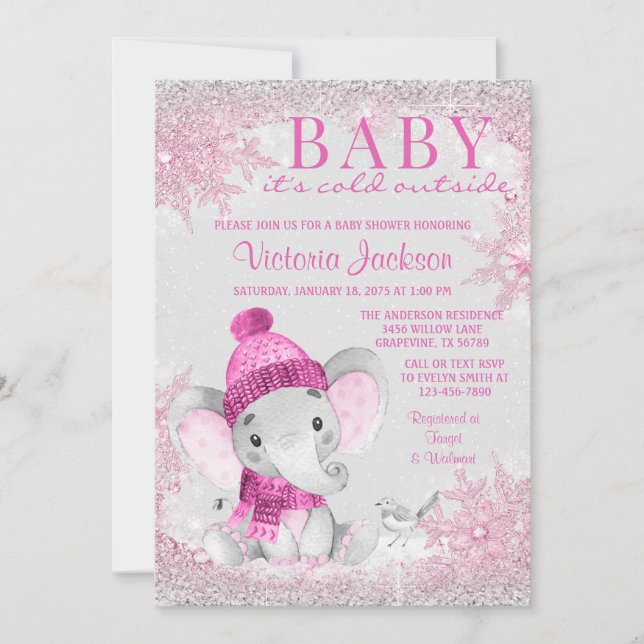 Invitación El elefante chica bebe su frío fuera de Baby Showe (Anverso)