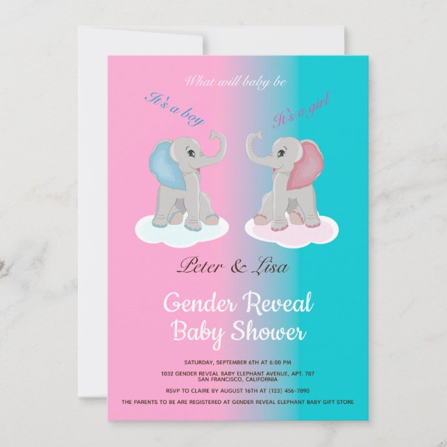 Invitación El elefante de bebé lindo revela foto de Baby Show (Anverso)