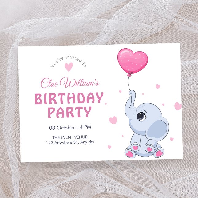 Invitación El elefante de bebé lindo y el cumpleaños de los g (Subido por el creador)