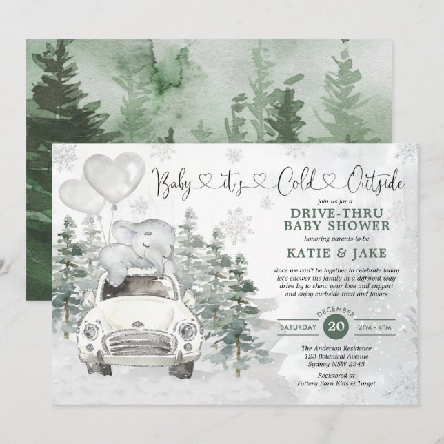 Invitación El Elefante De Invierno Y El Bosque De Nieve Impul (Anverso / Reverso)