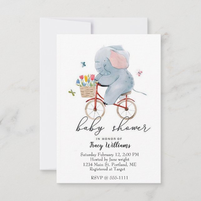 Invitación El elefante de la bicicleta suave (Anverso)