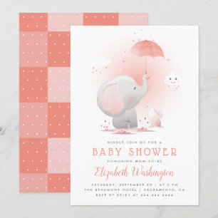 Invitación El elefante del paraguas y el Chica conejito Baby