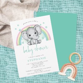 Invitación El elefante lindo arcoiris del género neutro Baby 