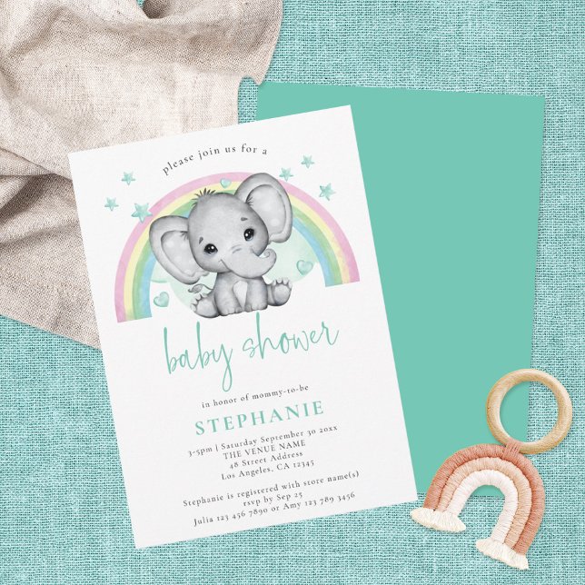 Invitación El elefante lindo arcoiris del género neutro Baby  (Subido por el creador)