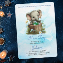 El elefante lindo azul Baby Shower su chico