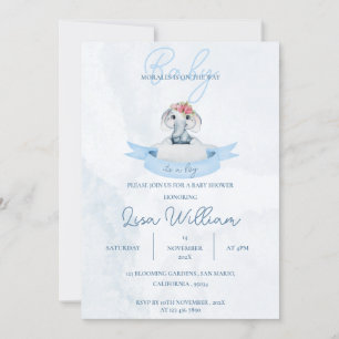 Invitación El elefante lindo azul es un niño Baby Shower