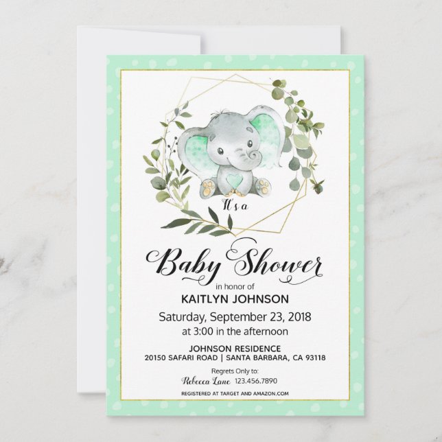 Invitación El elefante moderno Baby Shower (Anverso)