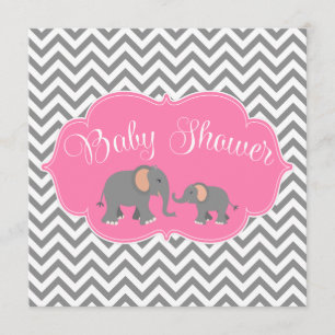 Invitación El elefante moderno Chevron gris rosa Baby Shower