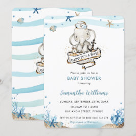 Invitación El elefante náutico lindo es un joven Baby Shower