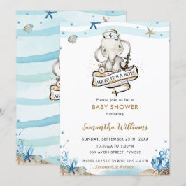 Invitación El elefante náutico lindo es un joven Baby Shower