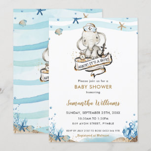 Invitación El elefante náutico lindo es un joven Baby Shower