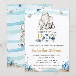 Invitación El elefante náutico lindo es un joven Baby Shower