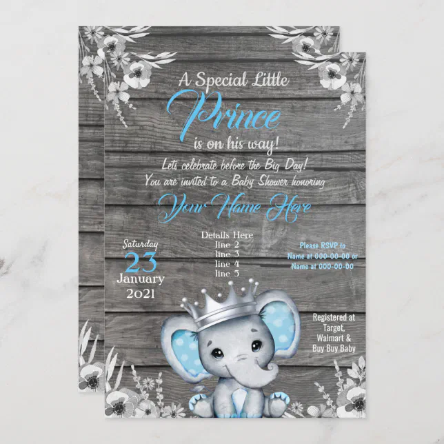 Invitación Un bebé elefante, un cumpleaños o una ducha