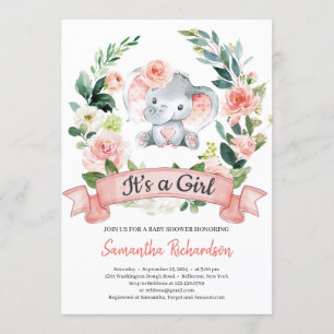 Invitación El elefante Rubor rosado rustico floral es un bebé