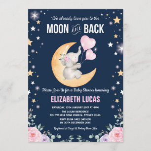 Invitación El elefante te ama a la luna y al Baby Shower
