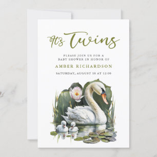 Invitación El elegante Baby Shower del Cisne de Guión Verde