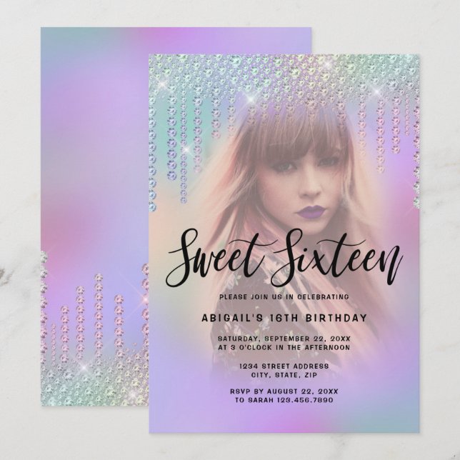Invitación El elegante diamante de pollo gotea dulce morado d (Anverso / Reverso)