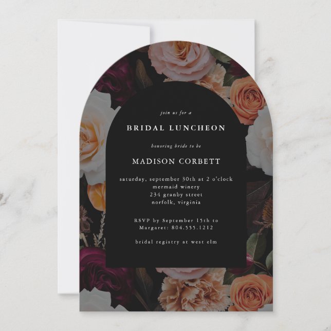 Invitación El elegante oscuro almuerzo de la novia floral del (Anverso)