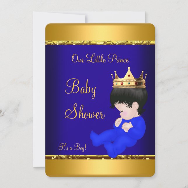 Invitación El elegante príncipe Baby Shower Royal Blue Gold B (Anverso)