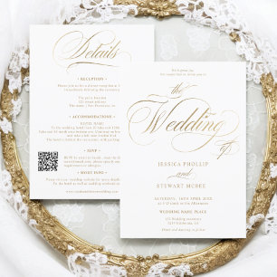 Invitación El elegante Qr dorado todo en un boda de caligrafí