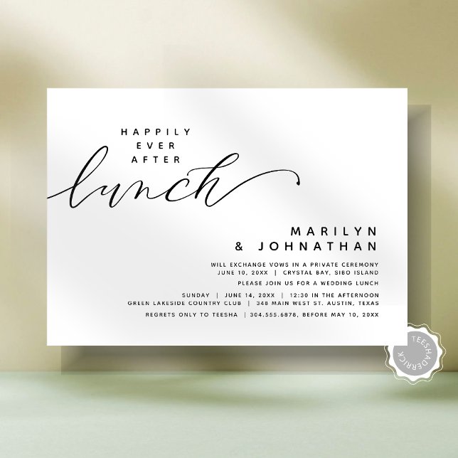 Invitación El Elopement Boda moderno es feliz desde el almuer (Modern Romantic Minimalist Post Wedding Elopement Happily Ever After Lunch Party Invitation Card)