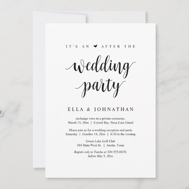 Invitación El Elopement, es el después de la fiesta de la bod (Anverso)