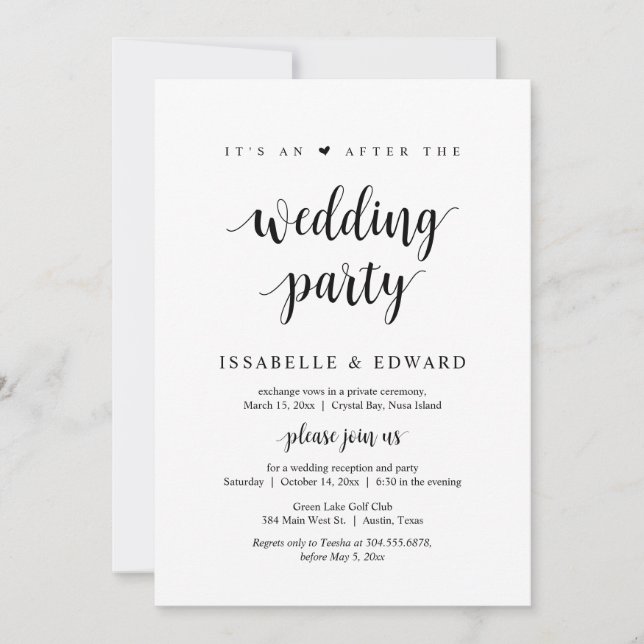 Invitación El Elopement, es el después de la fiesta de la bod (Anverso)