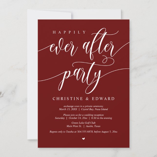 Invitación El Elopement, Feliz Nunca Después Del Fiesta, El V (Anverso)