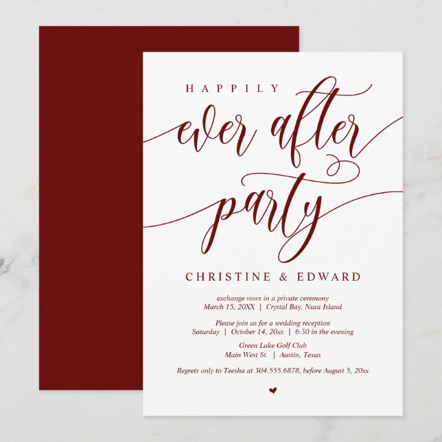 Invitación El Elopement, Feliz Nunca Después Del Fiesta, El V (Anverso / Reverso)