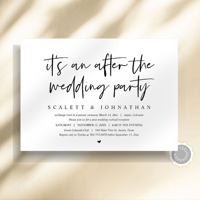 Invitación El Elopement moderno, después de la fiesta de la b (Modern Elopement, After the wedding Party Invitation card, instant download, minimalist script)