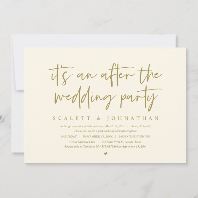 Invitación El Elopement moderno, después de la fiesta de la b (Anverso)