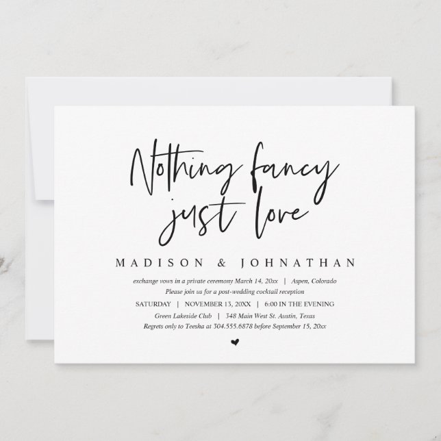 Invitación El Elopement Moderno, Nada Fancy, Solo Amar (Anverso)