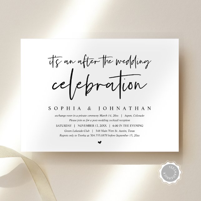 Invitación El Elopement moderno tras la celebración del boda (Modern Elopement, After the wedding celebration Invitation card, Brunch, Downloadable, Minimal theme)